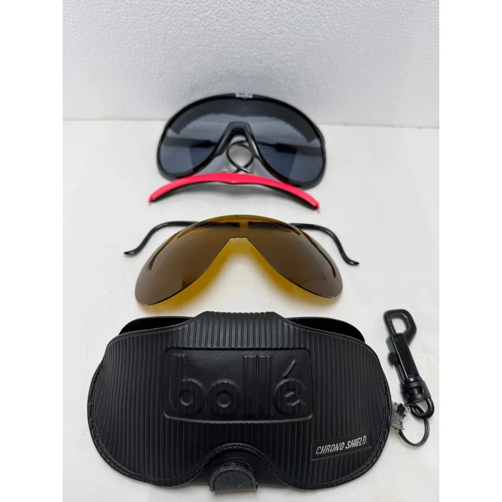 Bolle‎ Sunglasses Unisex Black Chronoshield Vintage Shield Wrap Sport Glasses